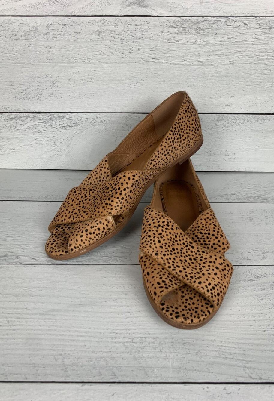 Madewell Women's 8.5 Blaine Crisscross Slip On Brown Cheetah Print Flat Sandals